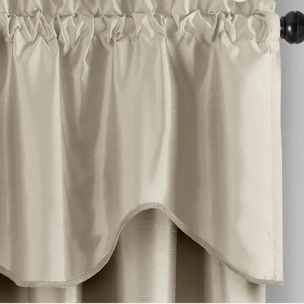 Elrene Home Fashions Colette Faux Silk Scalloped 21-in Ivory rod pocket valance
